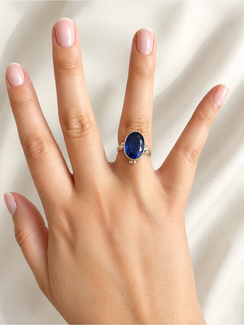 Tanzanite Sterling Silver Oval Blue Gemstone Statement Ring - Women Jewelry